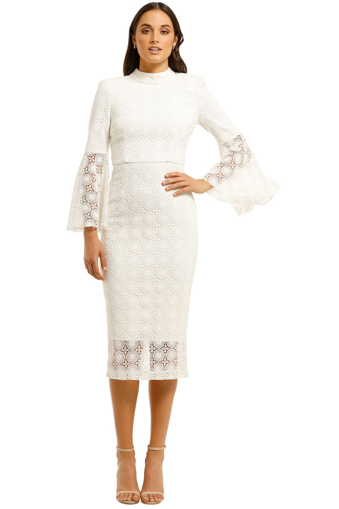 Rebecca-Vallance-Mireya-Flare-Sleeve-Dress-Ivory-Front