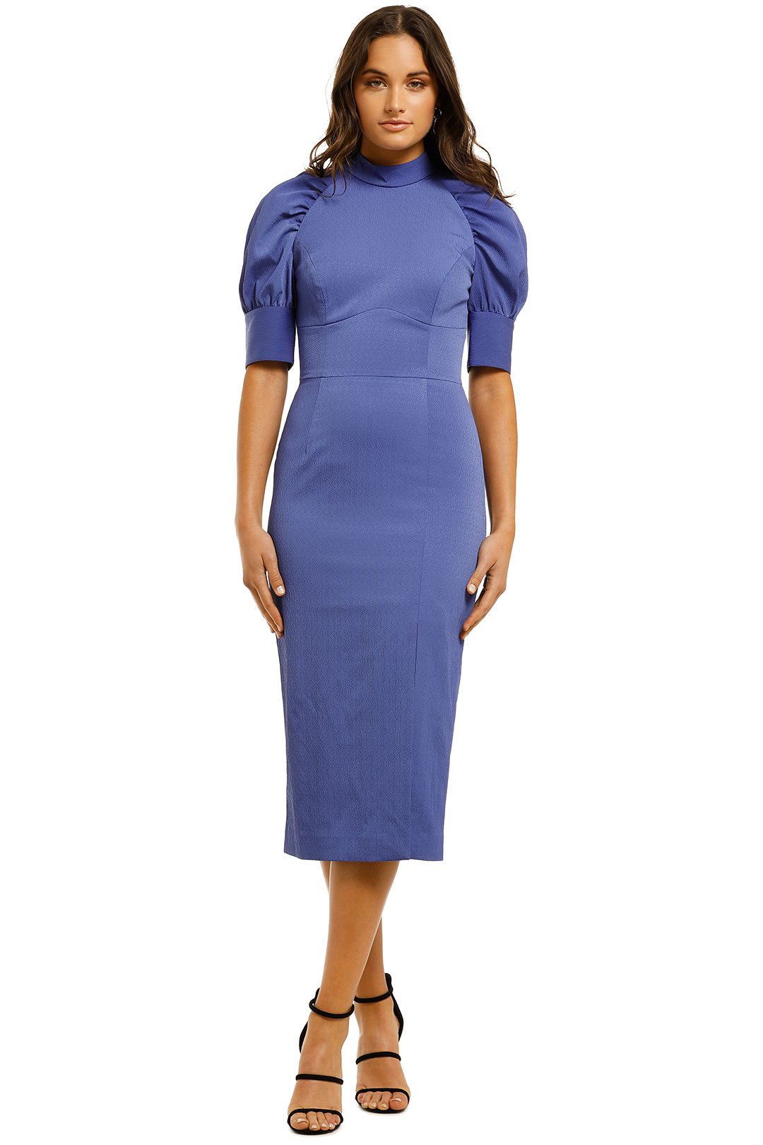 Hire Noemi Long Sleeve Ruched Midi Dress in Ocean Shona Joy