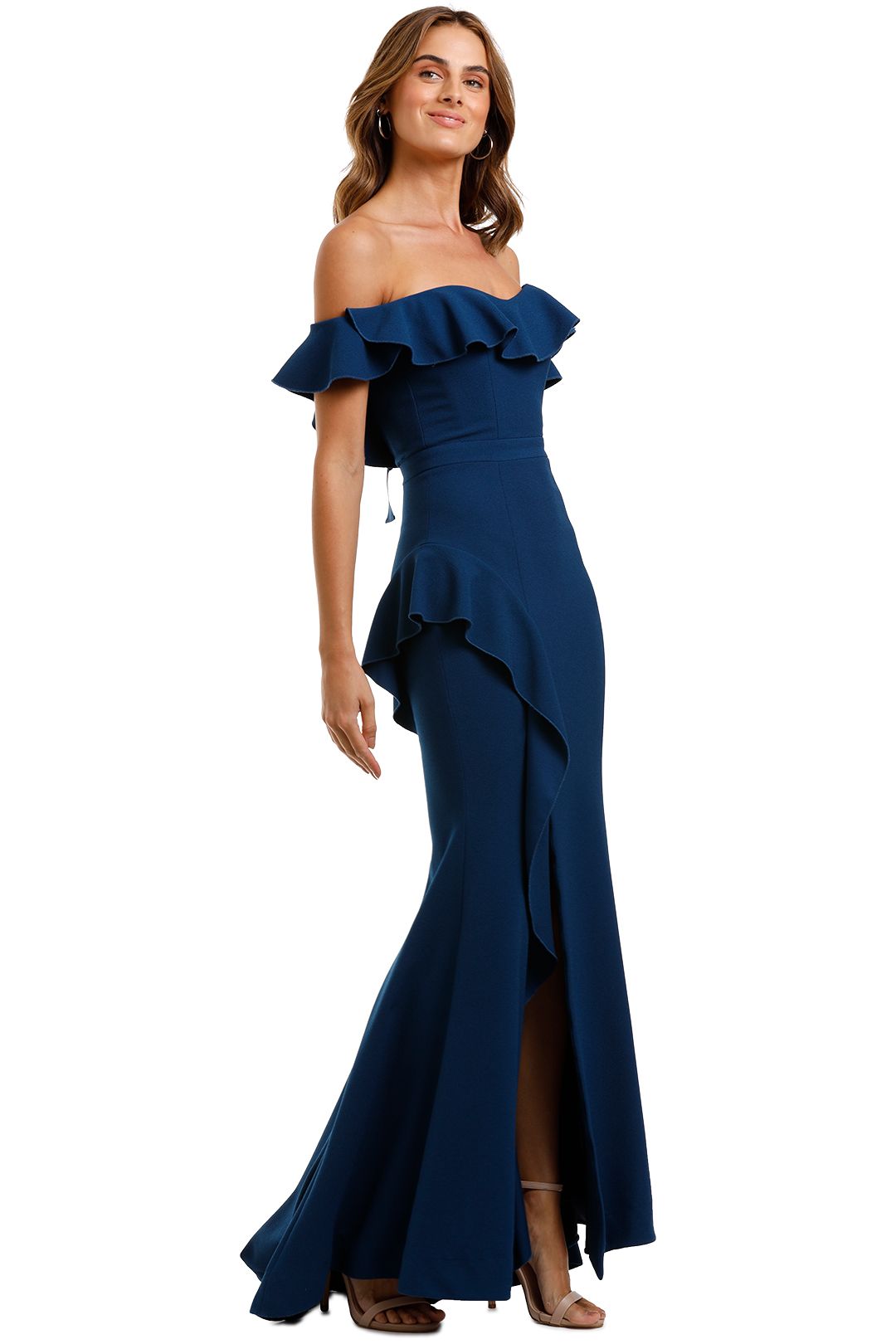 Rebecca Vallance Aegean Off Shoulder Gown Blue