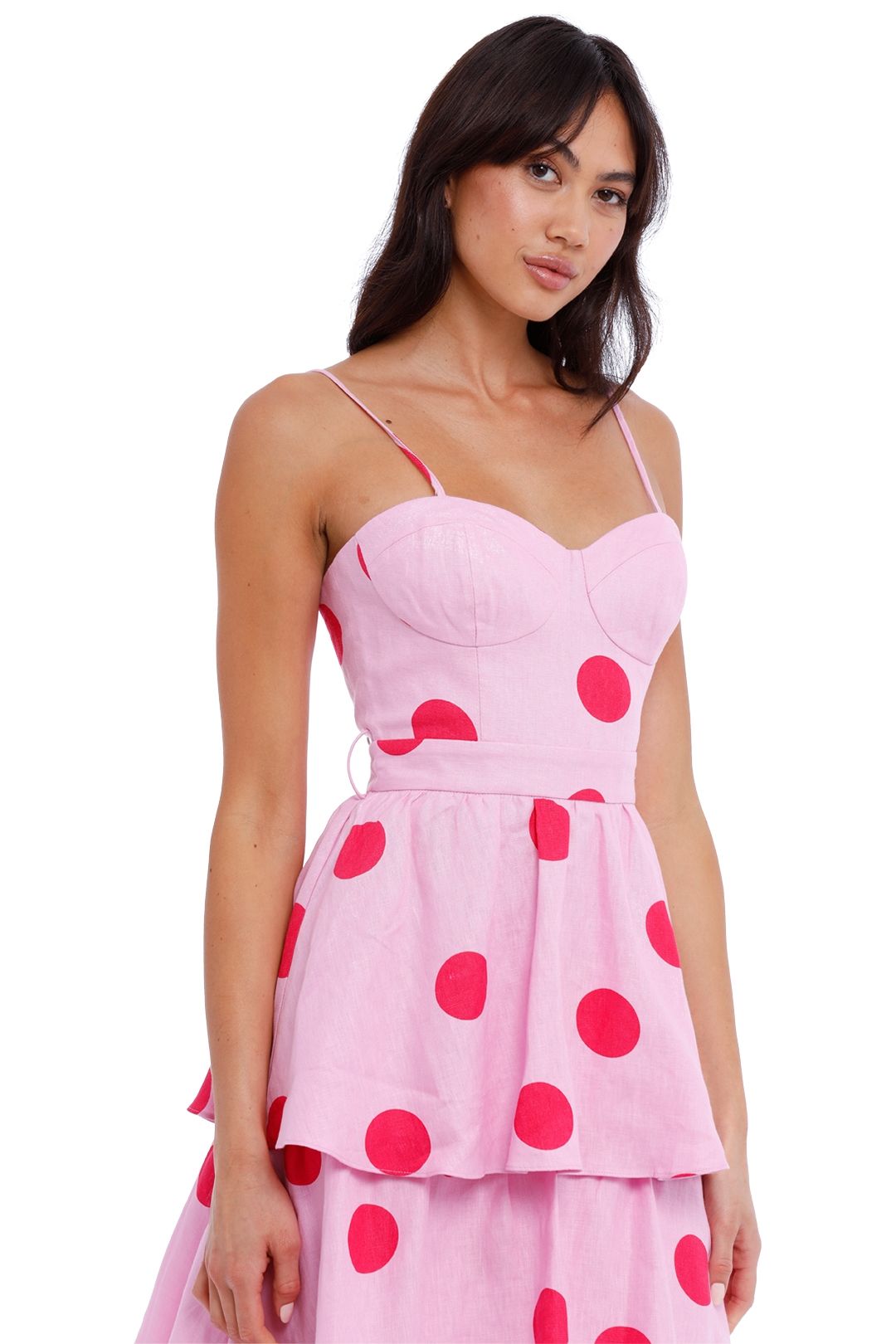 Rebecca Vallance Dalia Midi Dress Pink Polka Dot tiered