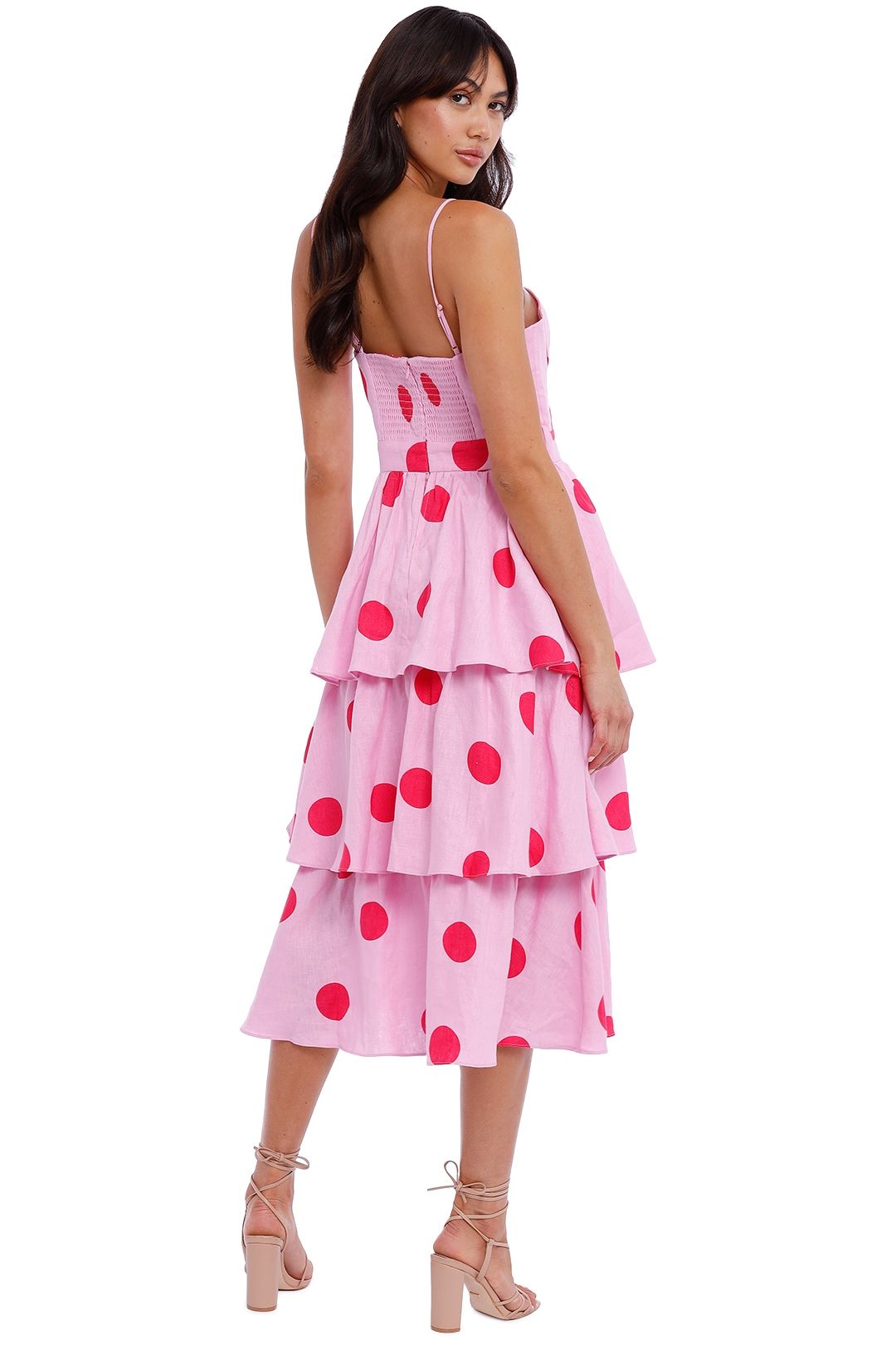 Rebecca Vallance Dalia Midi Dress Pink Polka Dot fit flare