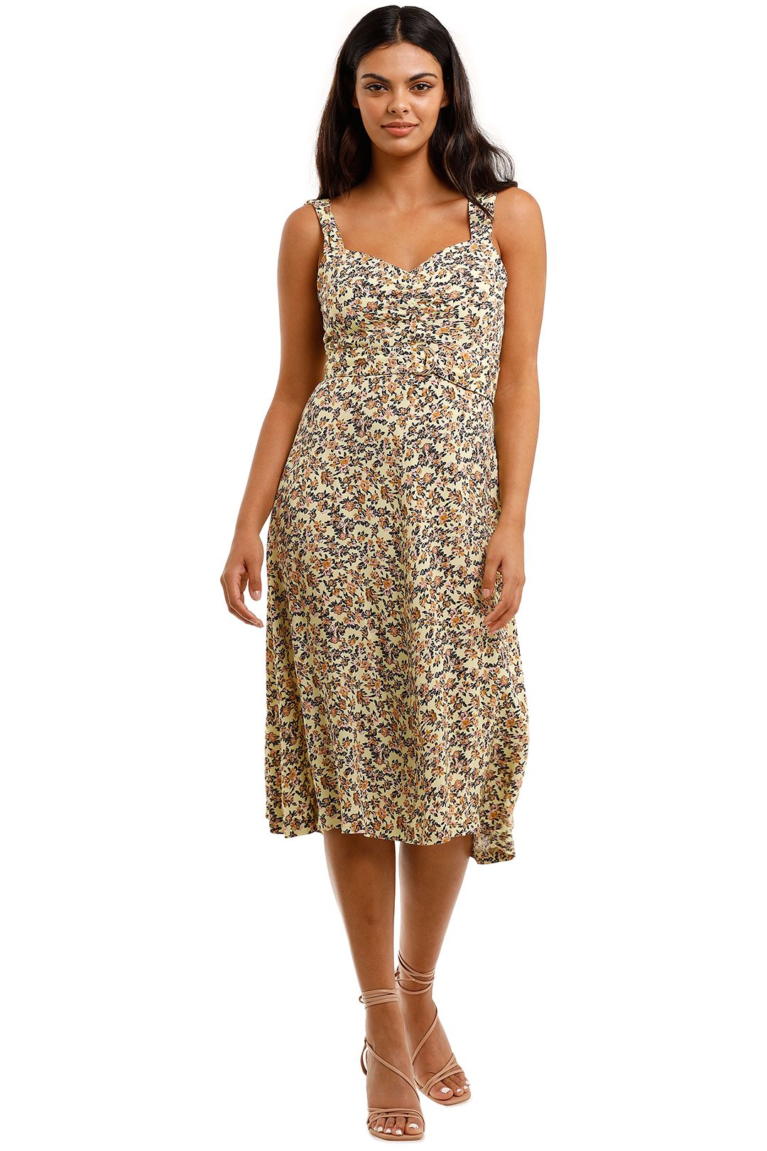 Rebecca Vallance Ellie Sleeveless Dress Yellow Floral Midi