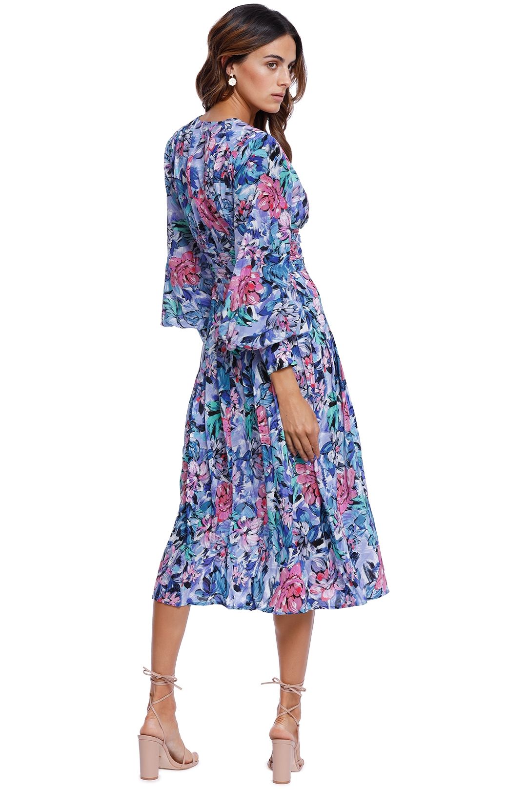 Rebecca Vallance La Violette Midi Dress Blue Long Sleeves