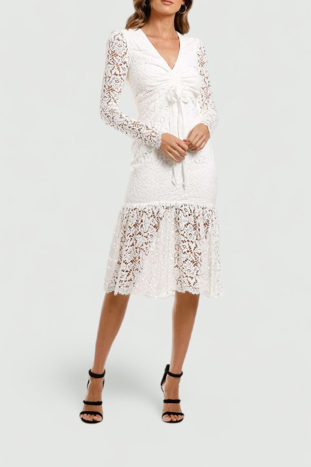 Rebecca Vallance Le Saint Ruched Dress White Midi