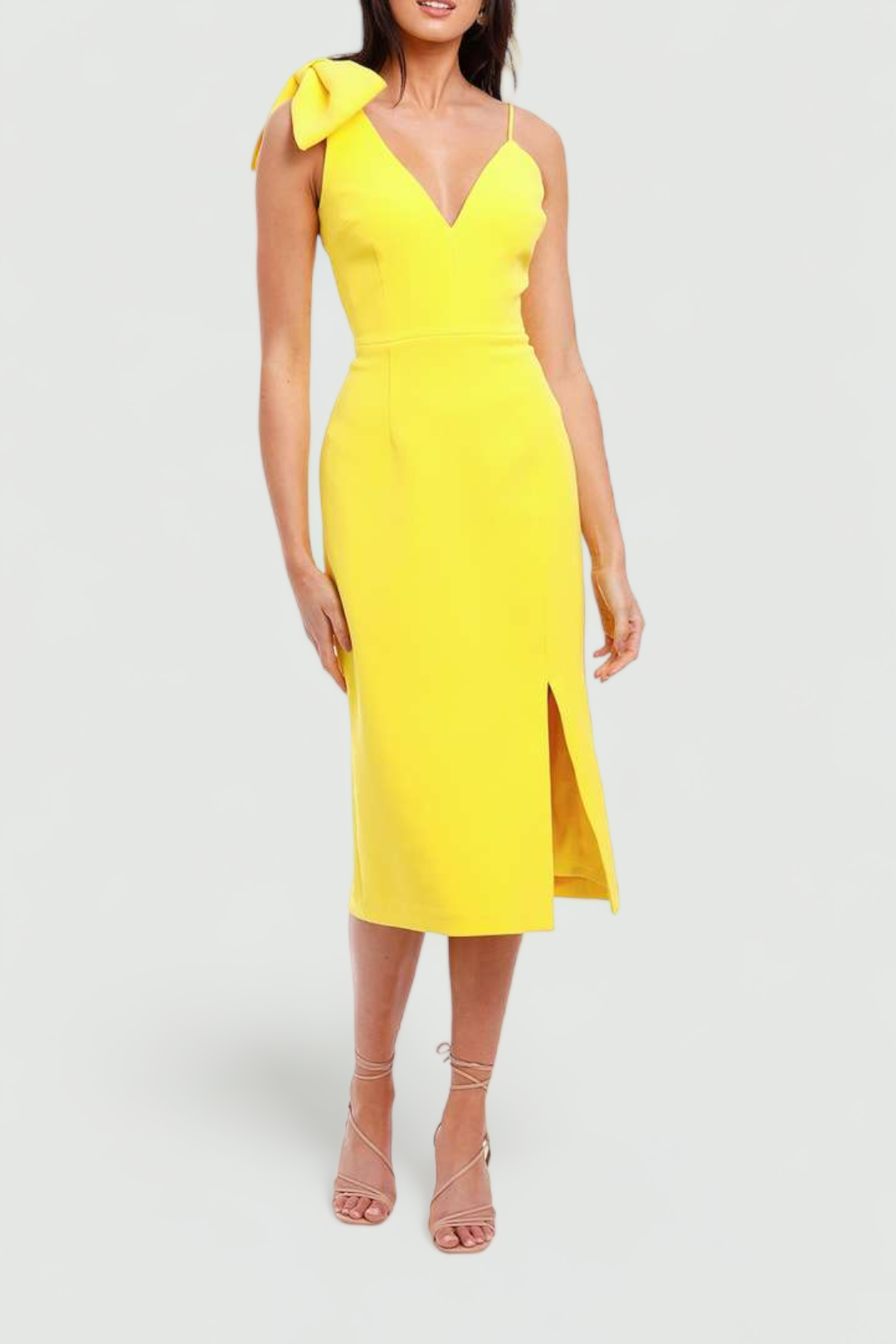 Rebecca Vallance Love Bow Dress Yellow One Shoulder