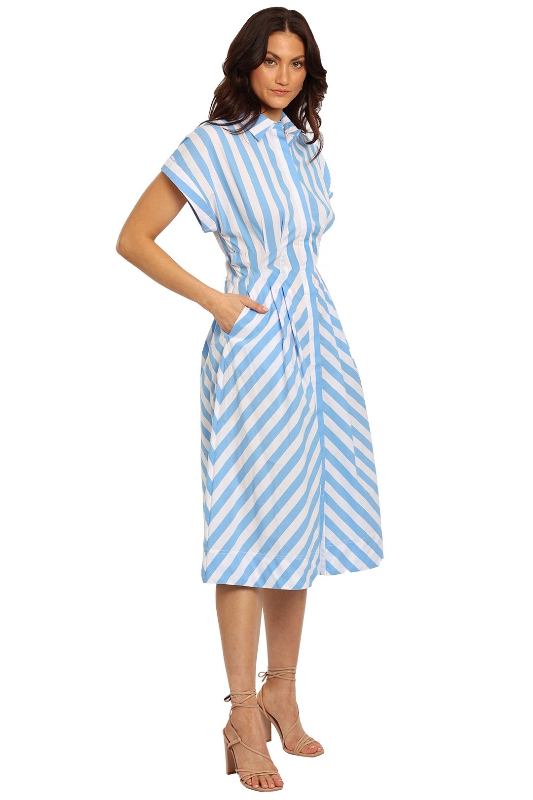 Rebecca Vallance Mimi Stripe Midi Dress Blue