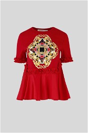 Trelise Cooper Red Flounce Rate Top with Gold Foil Print