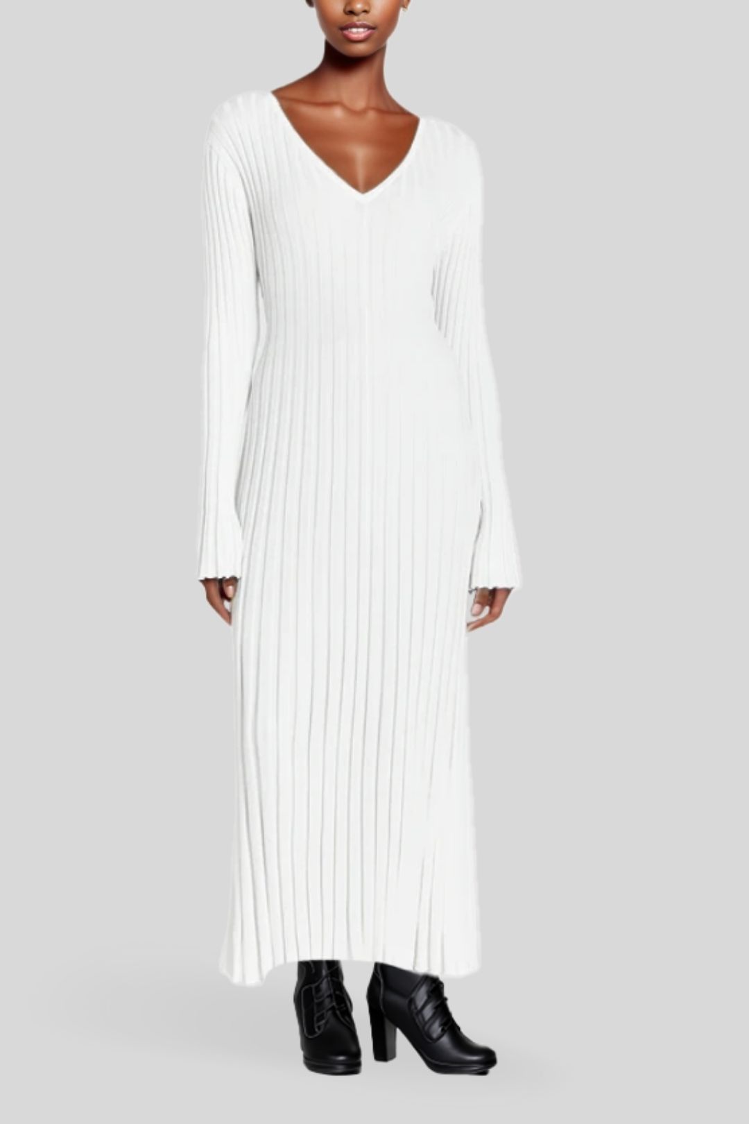 Dissh Reign Off White Sleeved Knit Midi Dress