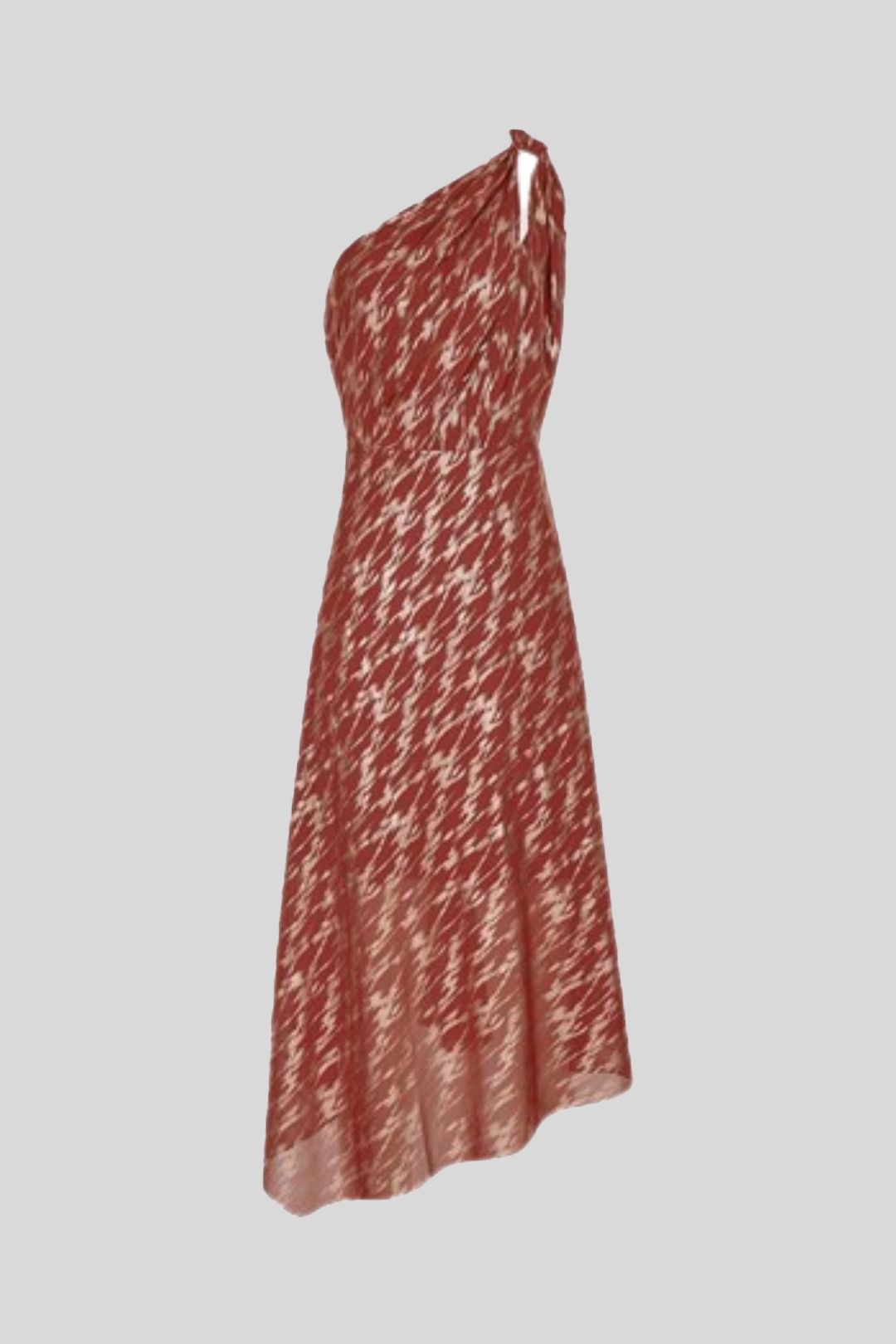 strapless open back dress Grycen One-Shoulder Jacquard Midi Dress in Gold Ochre