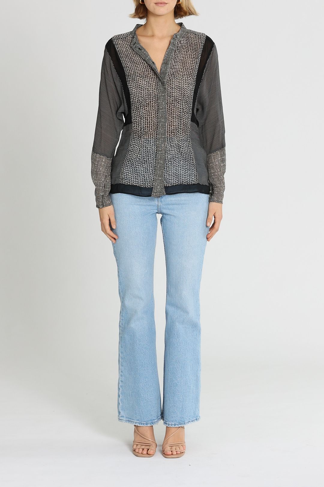 Reiss Kyria Mixed Print Blouse Black
