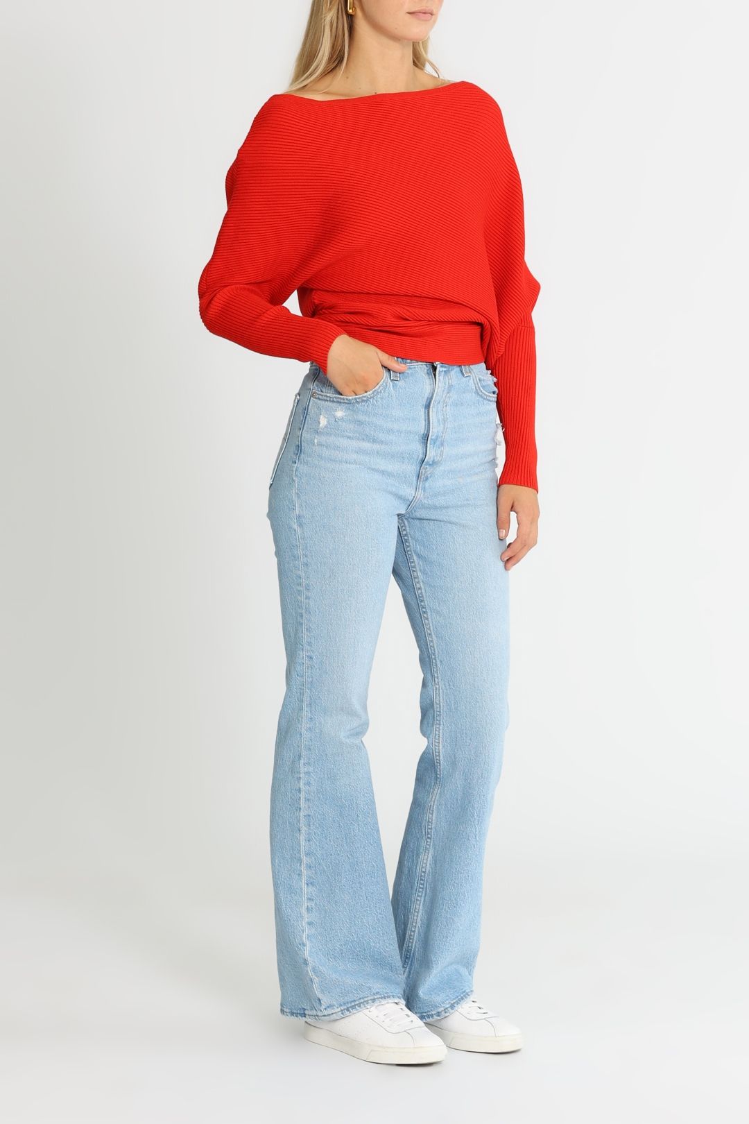 Reiss Lorna Asym Knitted Top Red