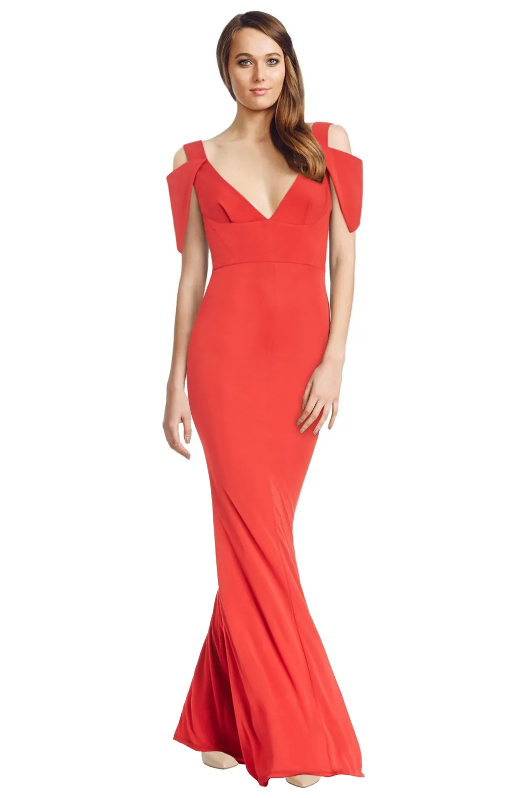 Triangle Sleeve Deep V Neck Gown by ABS by Allen Schwartz for formal events