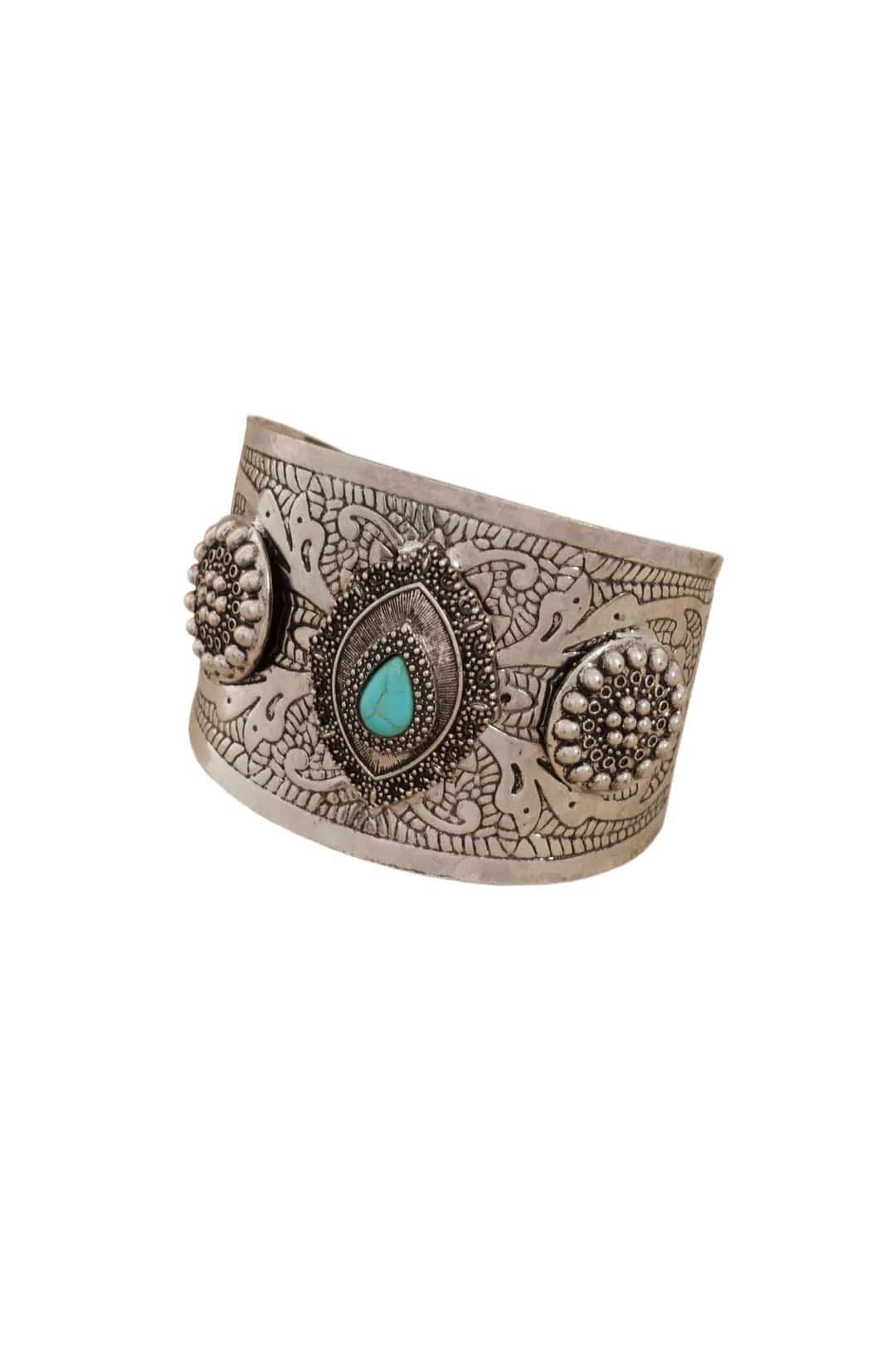 Boho Stone Teardrop Metal Cuff in Silver by Adorne, available for rent