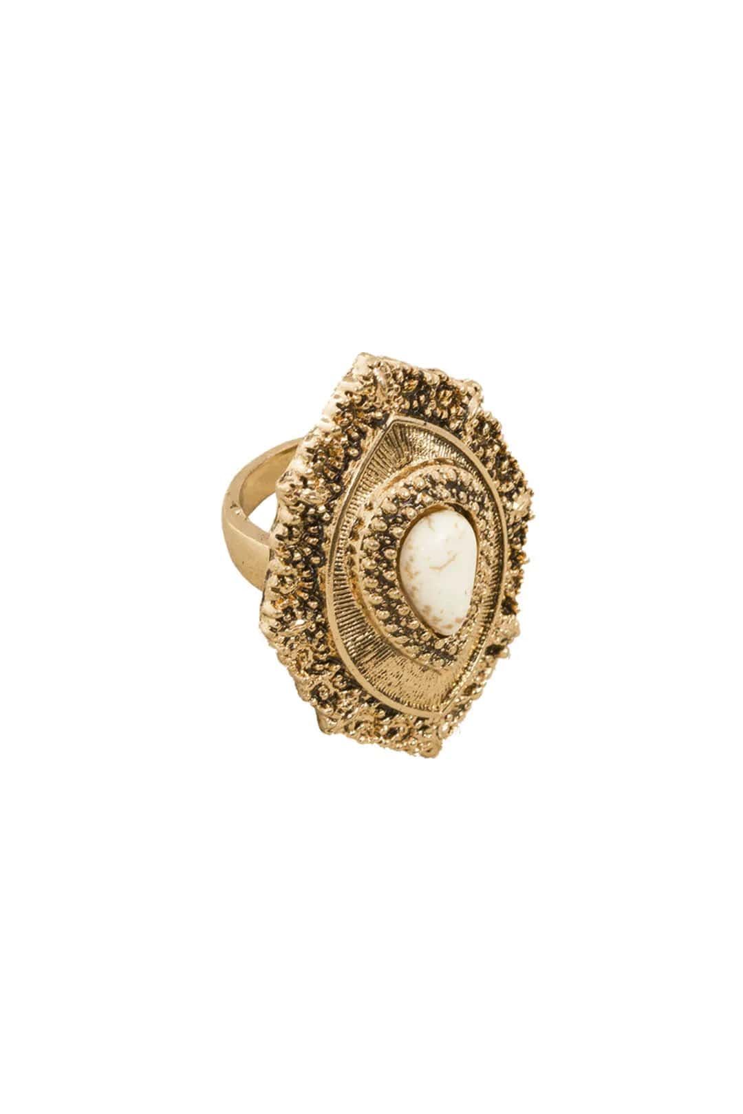 Boho Stone Teardrop Ring in Natural Gold by Adorne, available for rent