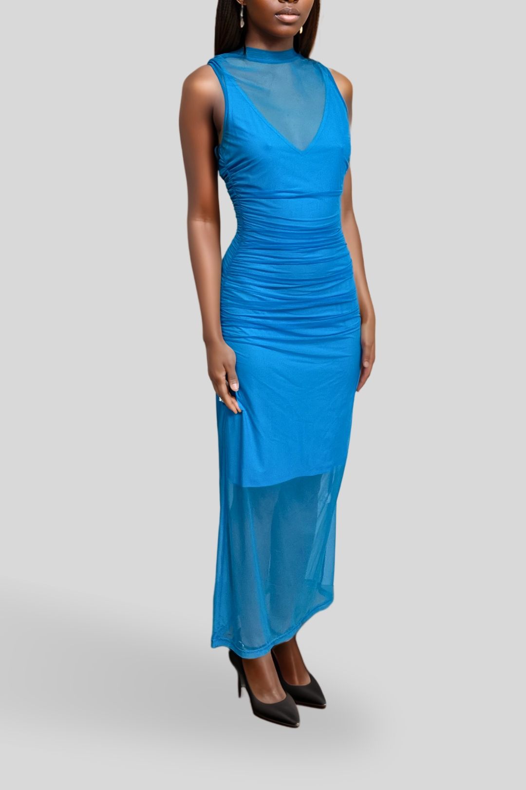 Hire Tie Detail Mesh Midi Dress | CUE | GlamCorner