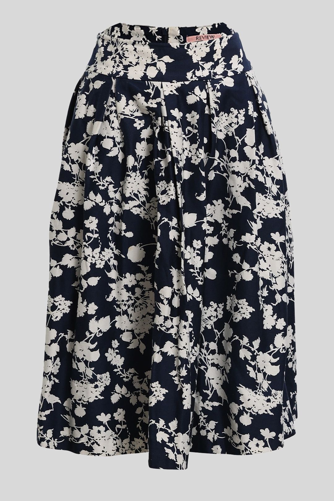 Review - Navy Floral Box-pleated Skirt
