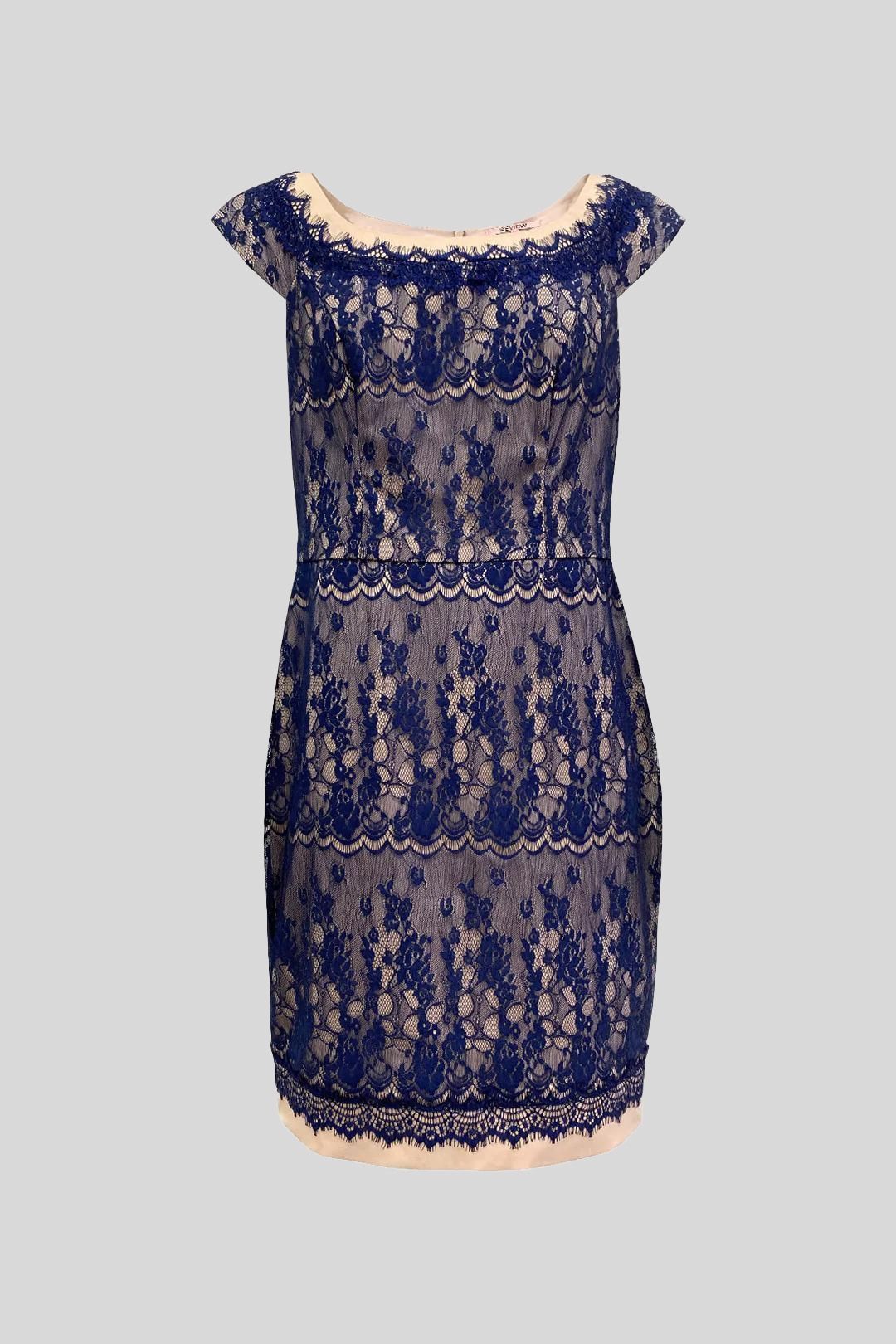 Buy Navy Lace Round Neck Blush Dress Review GlamCorner