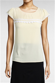 Review Sheer Yellow Pleated Short Sleeve Blouse