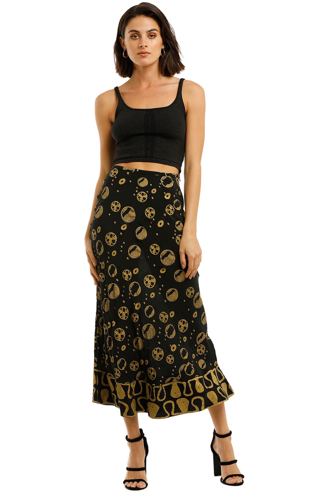 Rixo-London-Kelly-Skirt-Spot-Black-Front