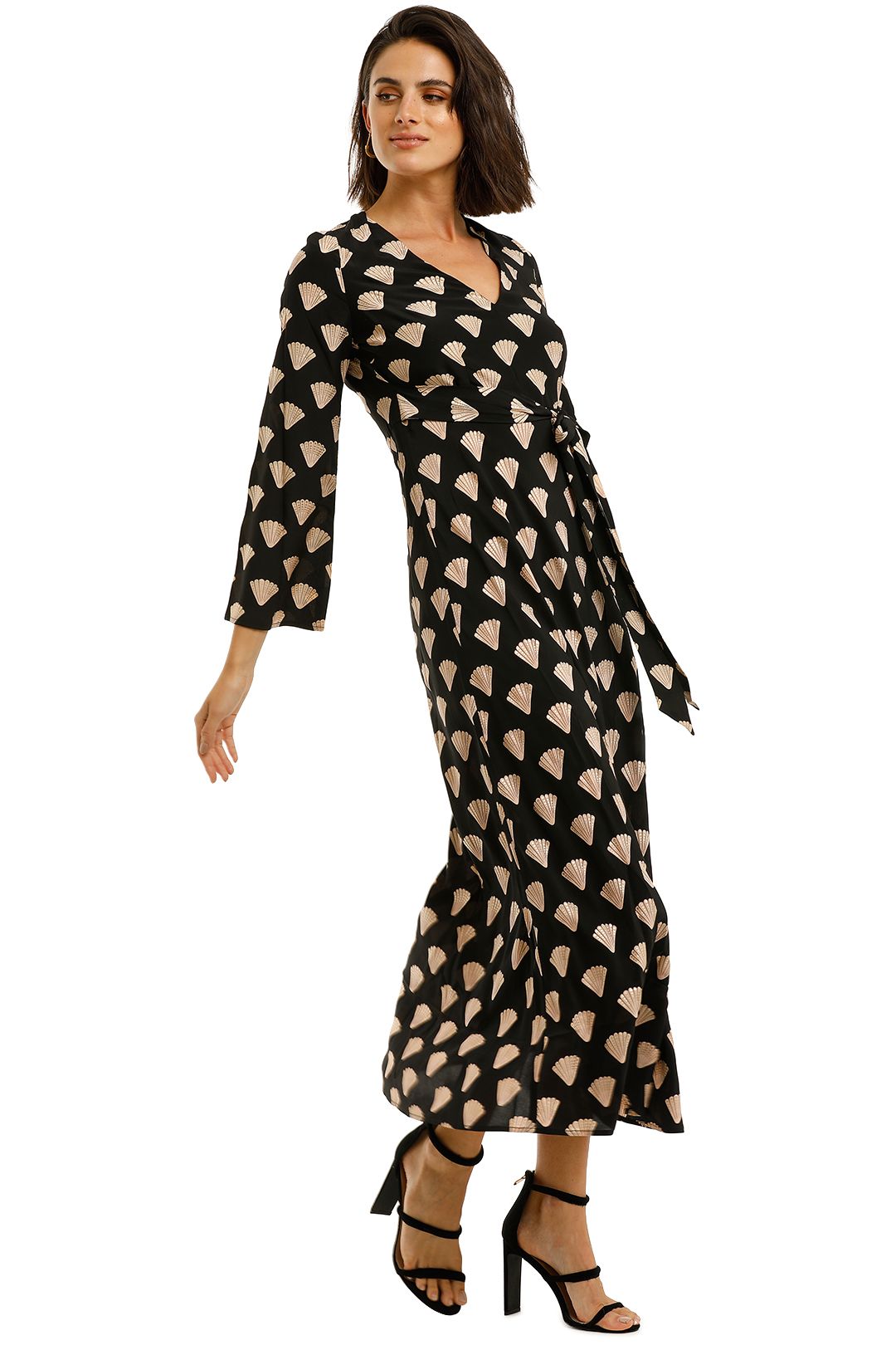 green emerald velvet dress Zadie Jacquard Midi Dress in Leaf Heart Black