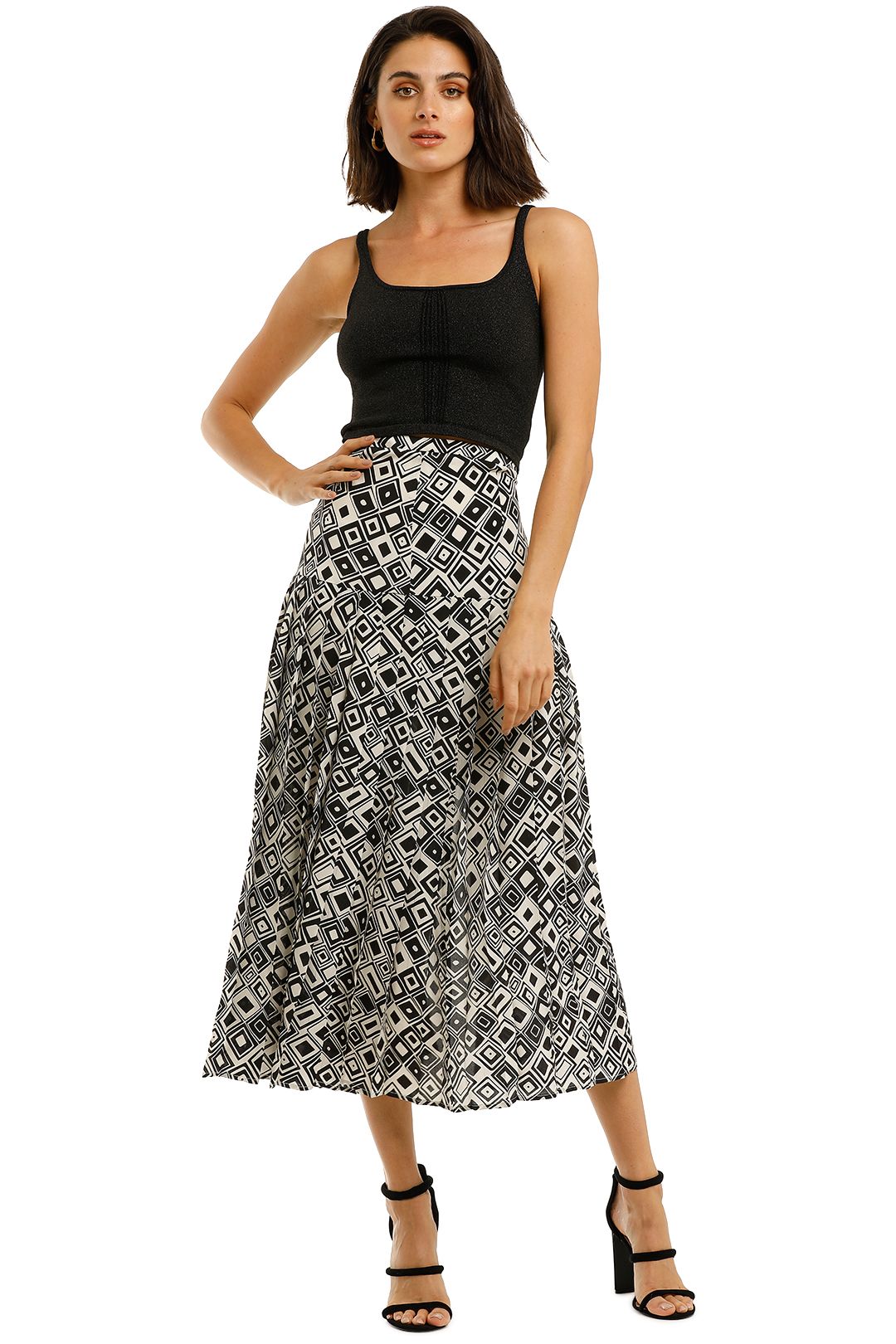 Rixo-London-Tina-Skirt-Mono-Square-Front