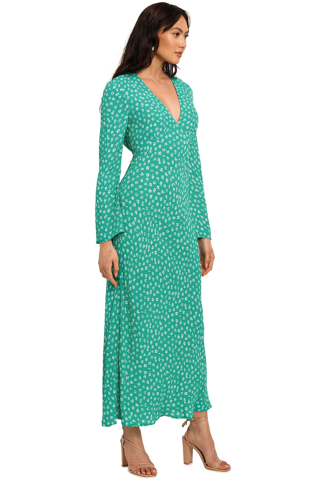 green emerald velvet dress Corrine Chiffon Midi Dress in Diana Embellishment Forest Green