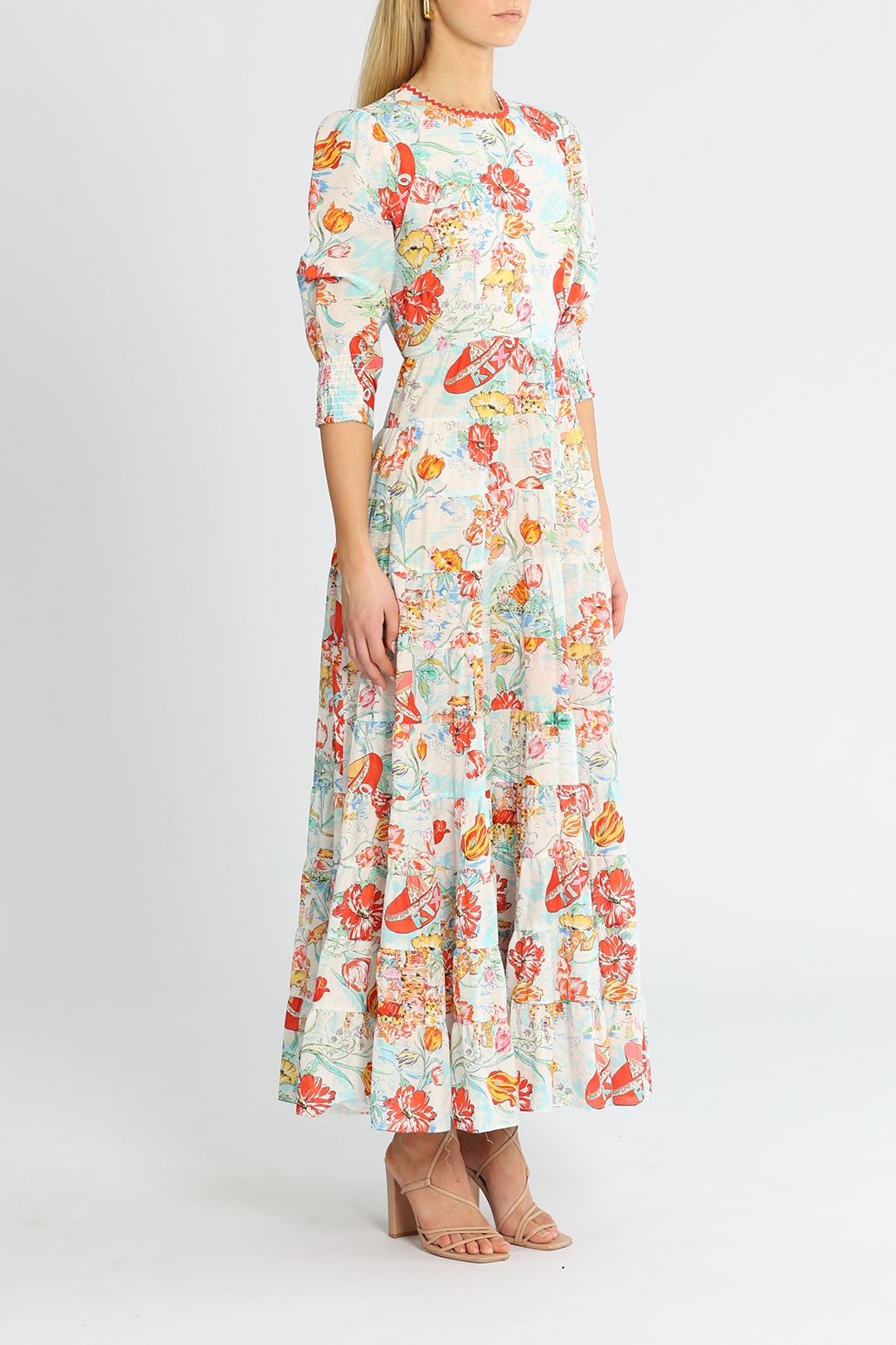 Rixo London Kristen Maxi Dress Crew Neckline