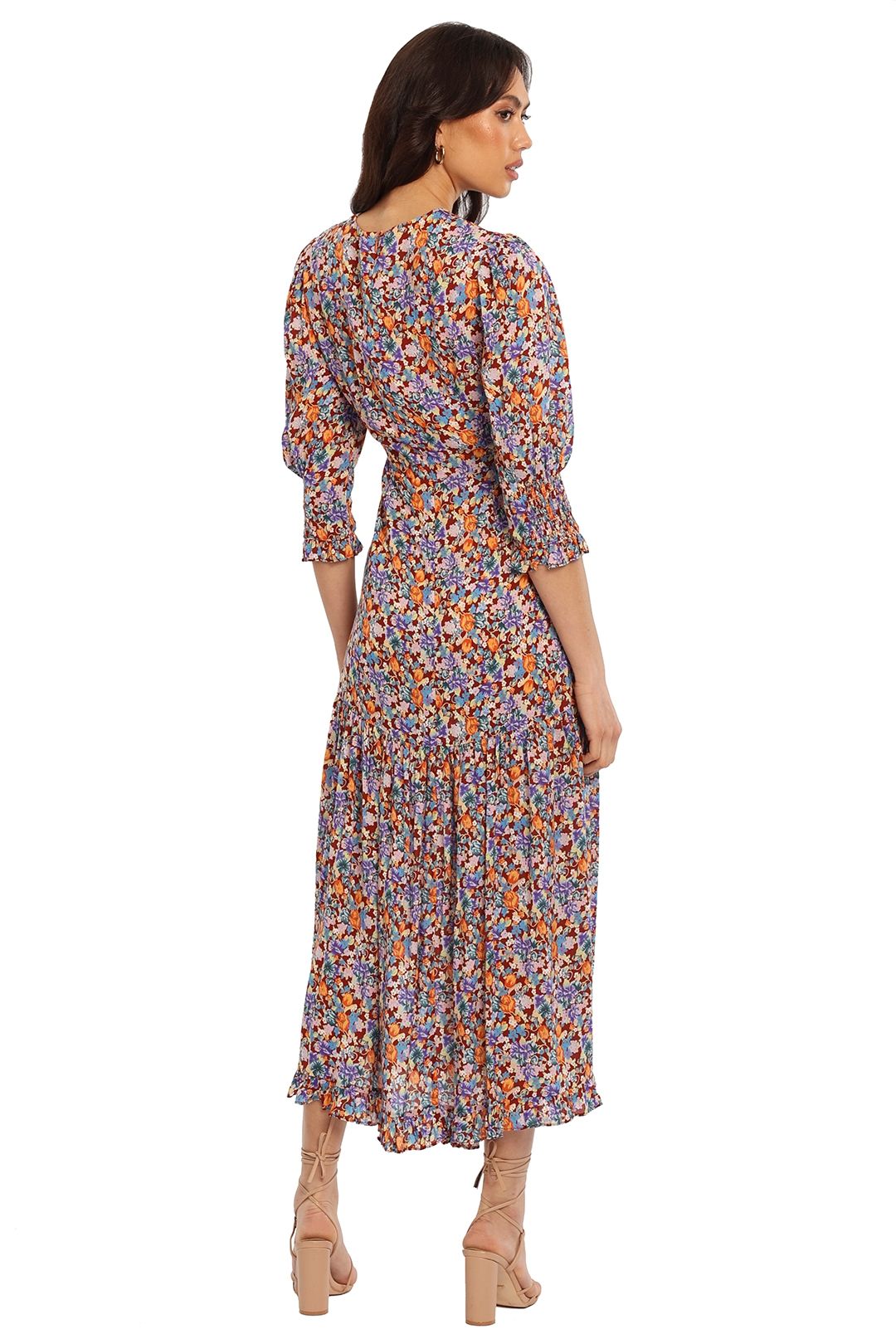 Rixo London Petal Tiered Midi Dress 3/4 Sleeves