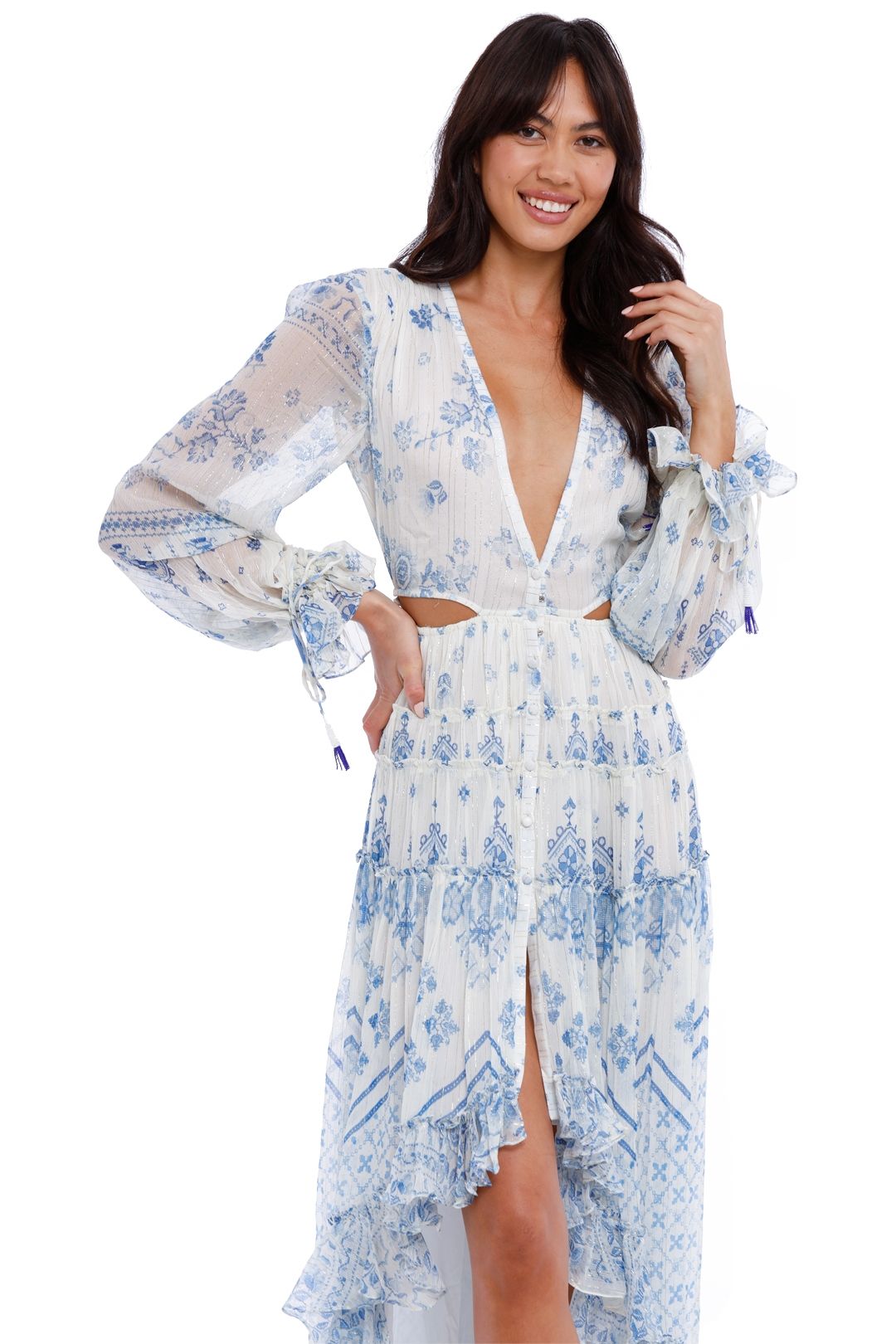 Hire Leas Dress in Blue Print Rococo Sand GlamCorner