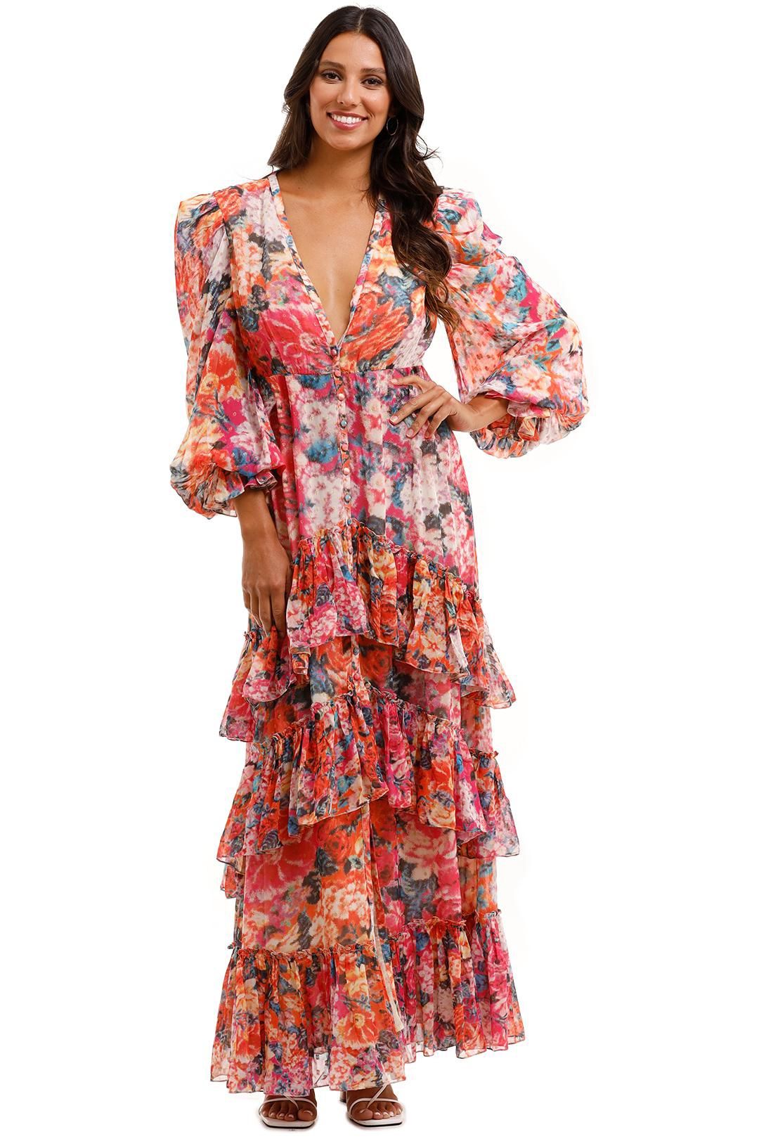 Rococo Sand Peony Maxi Dress V neckline No Belt