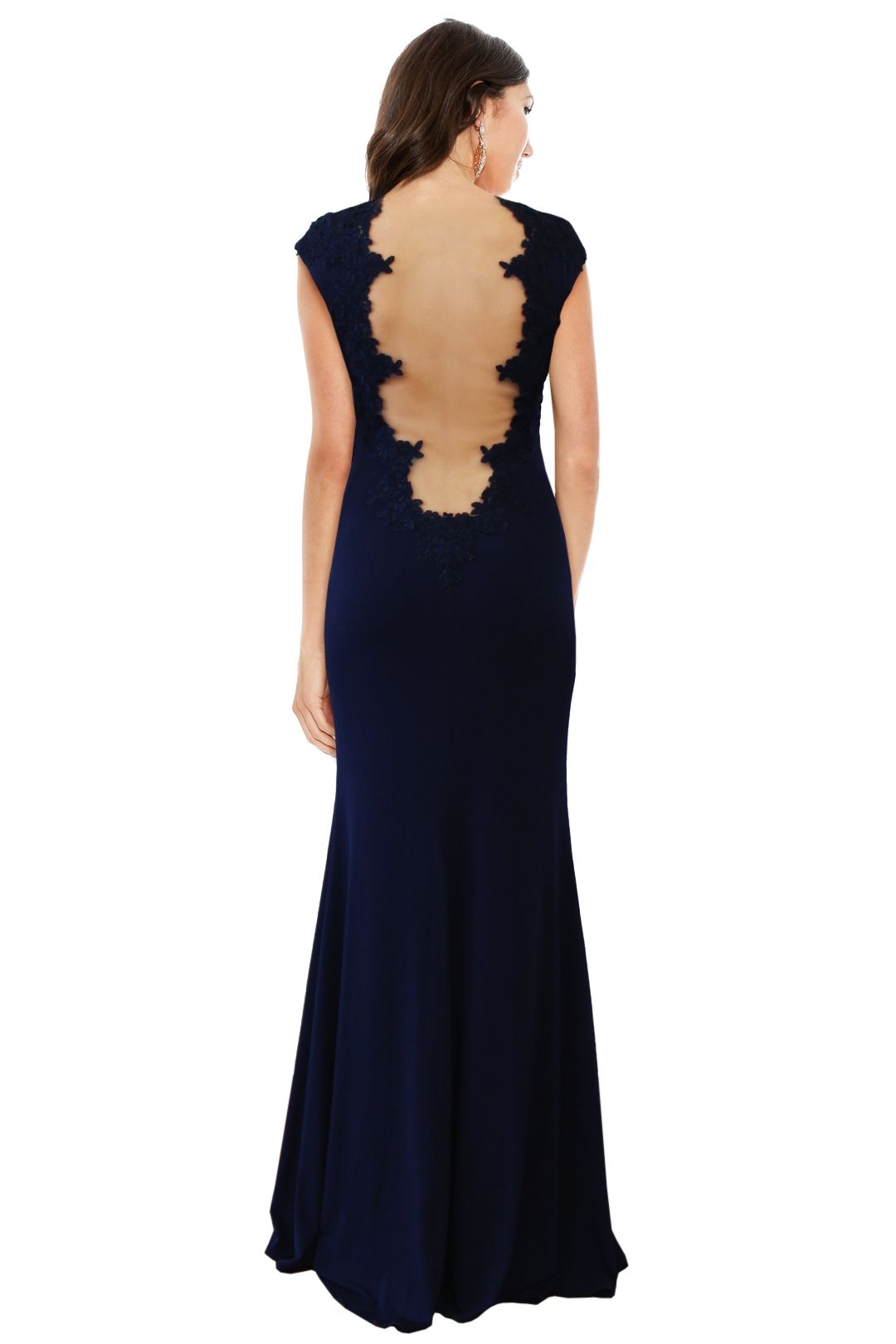 Rose Noir - Midnight Navy Lace Gown - Navy - Back