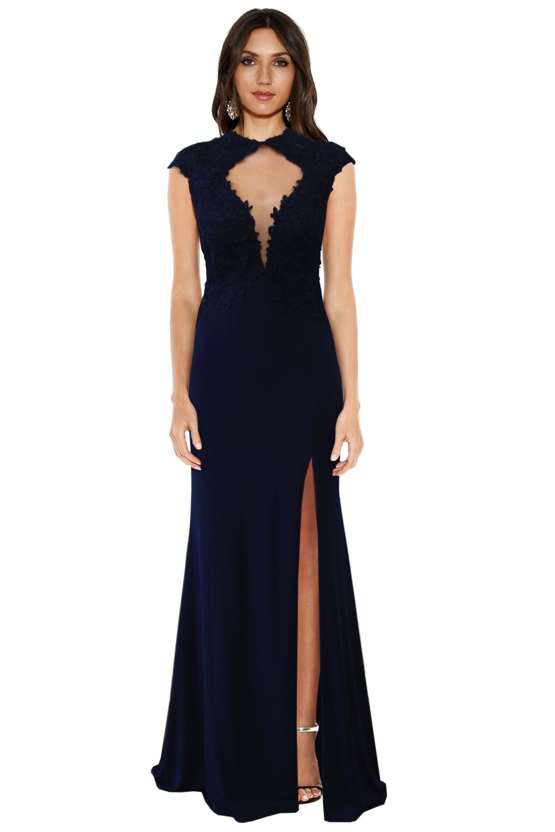 Midnight Navy Lace Gown by Rose Noir for Hire | GlamCorner