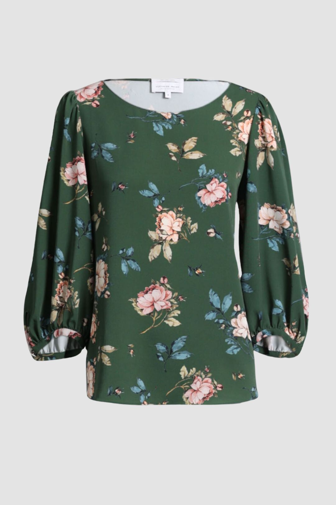 Veronika Maine - Round Neck Rose Blouse in Green