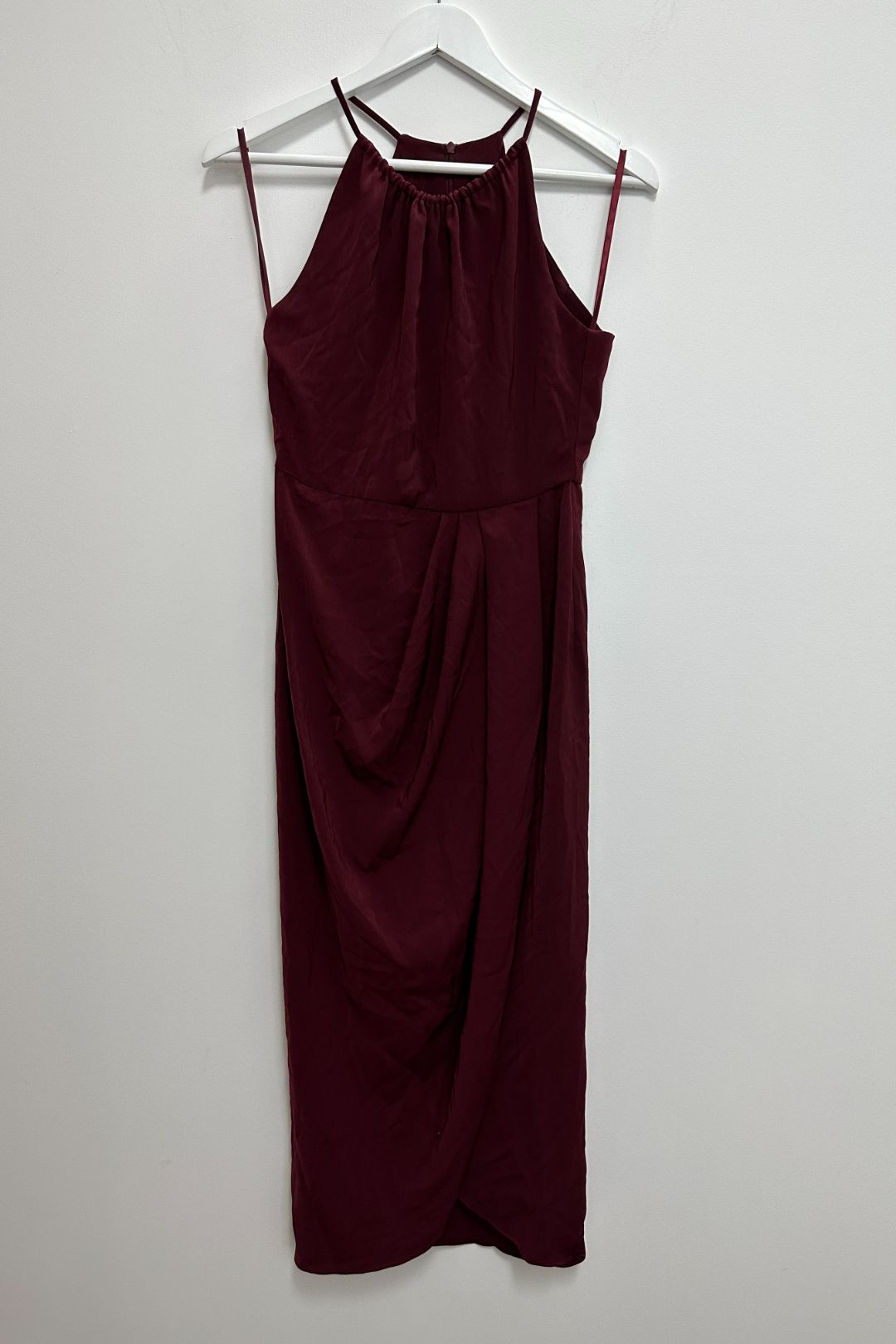 Shona Joy Ruched Asymmetric Dress in Maroon