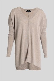 Saba Extra Fine Merino Wool V-Neck Sweater in Beige