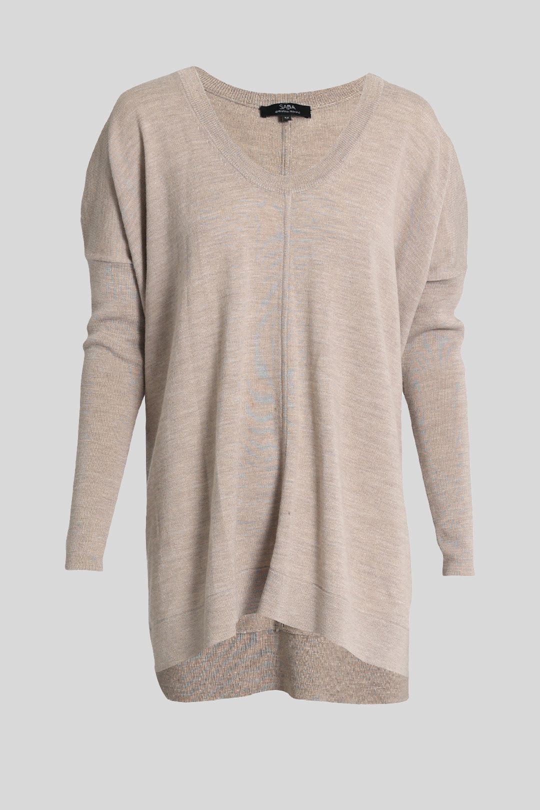 Saba Extra Fine Merino Wool V-Neck Sweater in Beige