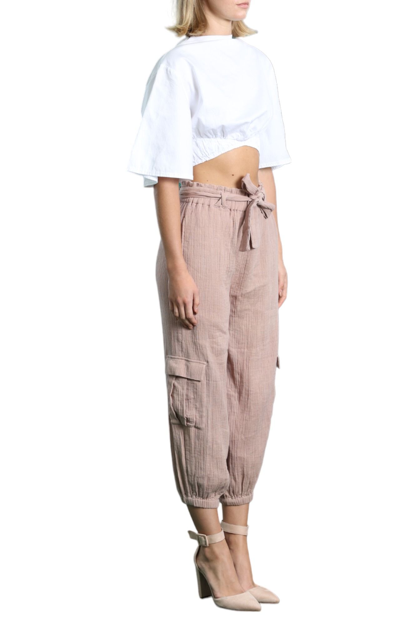 Saint Helena Brown Cargo Pant With Tie Cropped