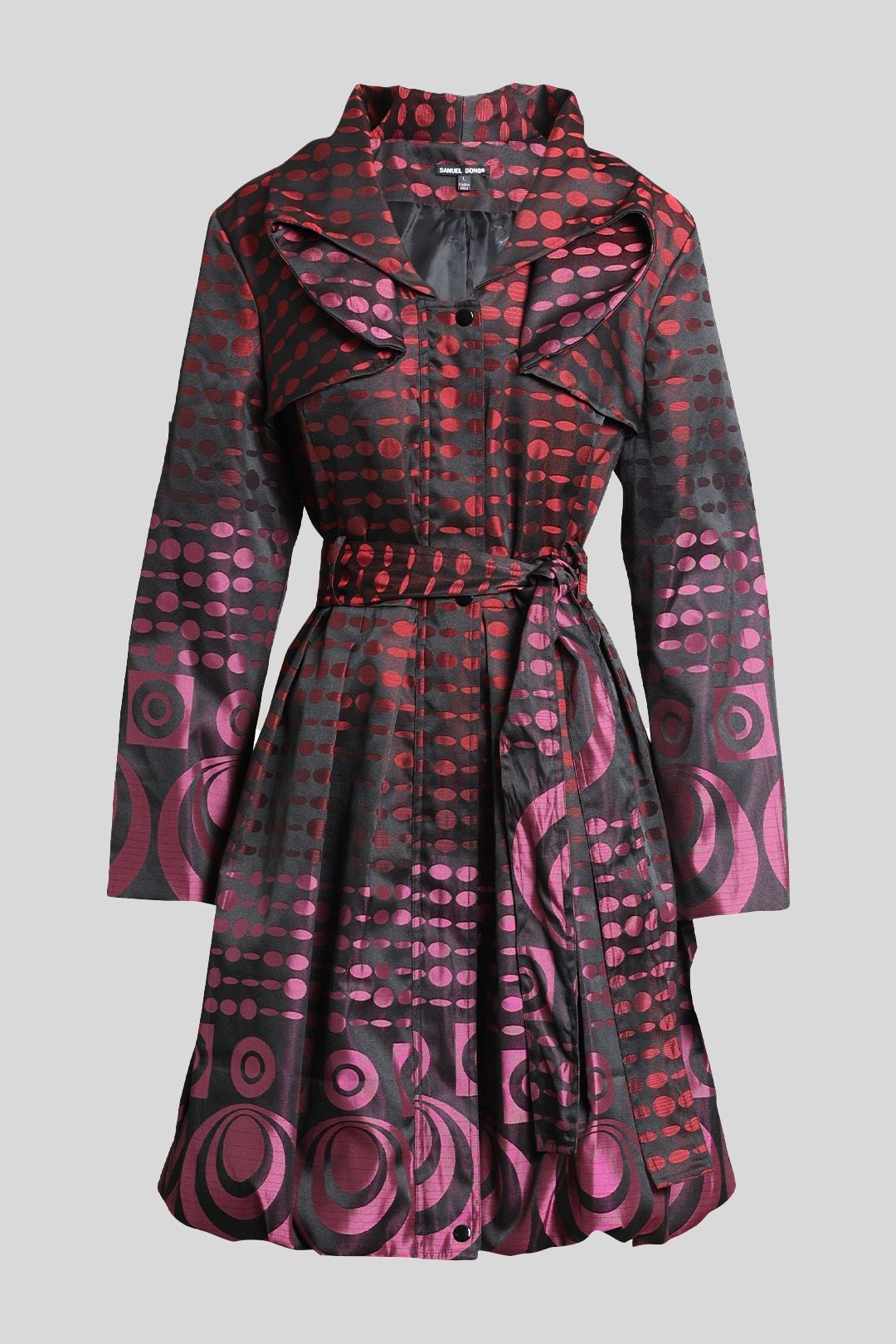 Abstract Print Belted Bubble Trench Coat