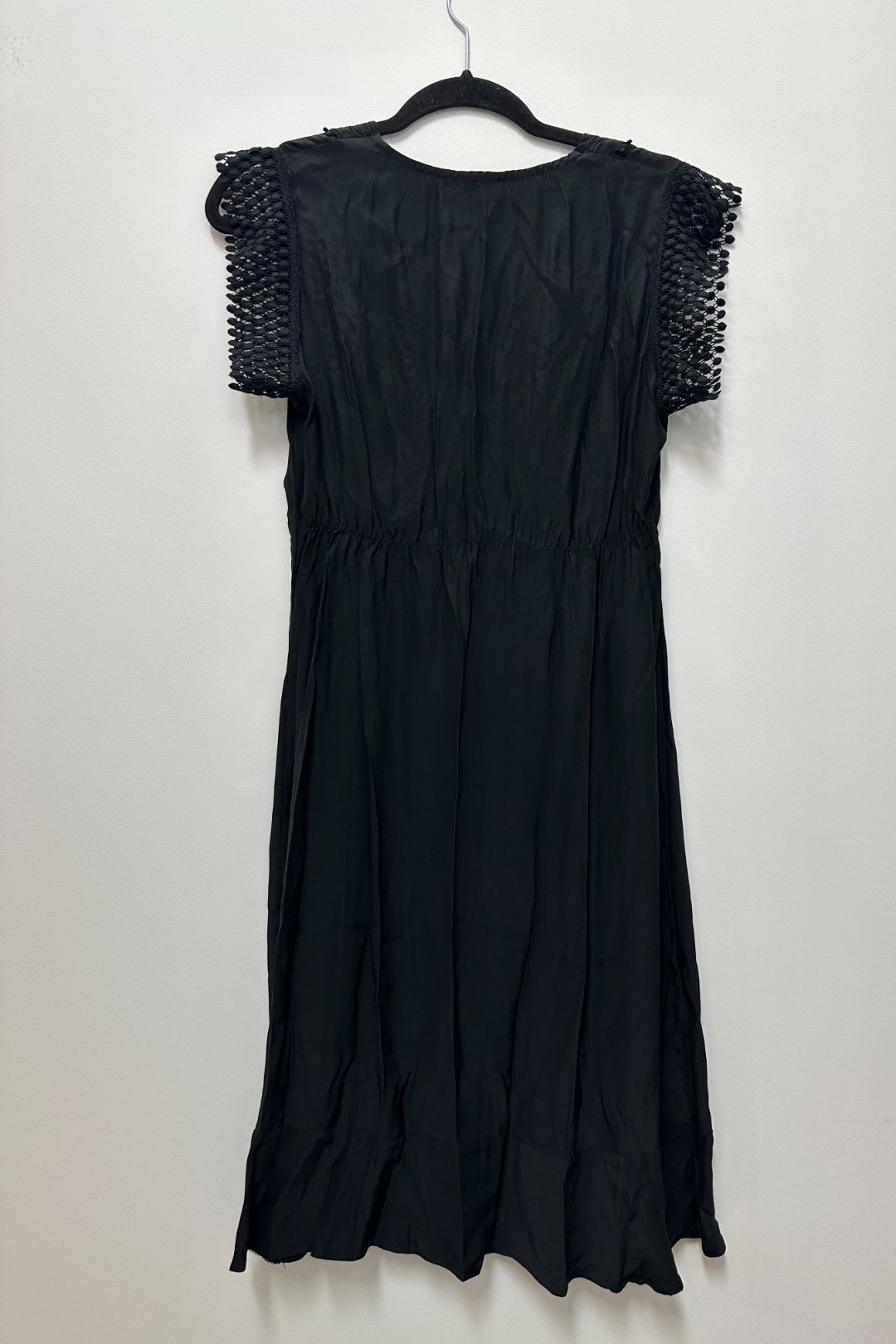 Sandro  - Black Silk Bias Dress with Lace