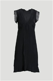 Sandro  - Black Silk Bias Dress with Lace