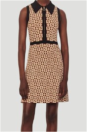 Sandro Zip Front Brown Stretch Fabric Dress