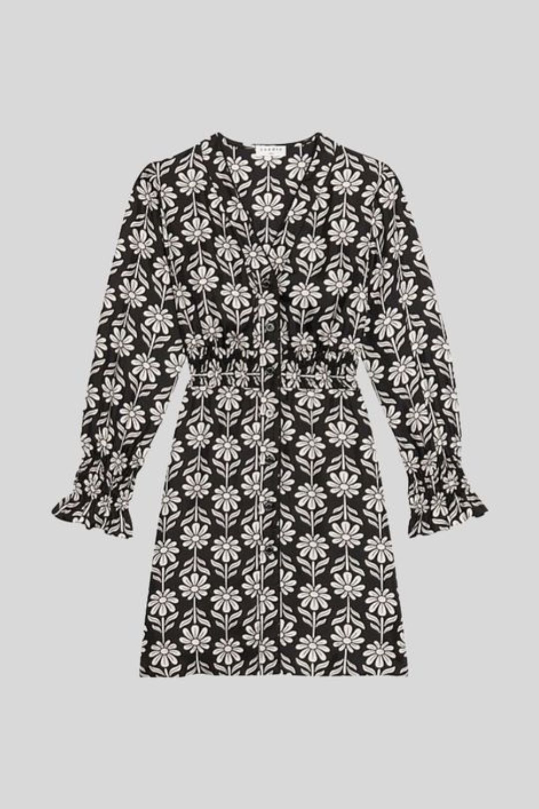 Sandro  - Graphic Print Long Sleeve Silk Dress