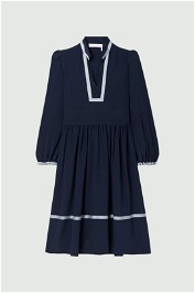 See by Chloe Satin Trimmed Silk Crepe Midi Dress in Navy
