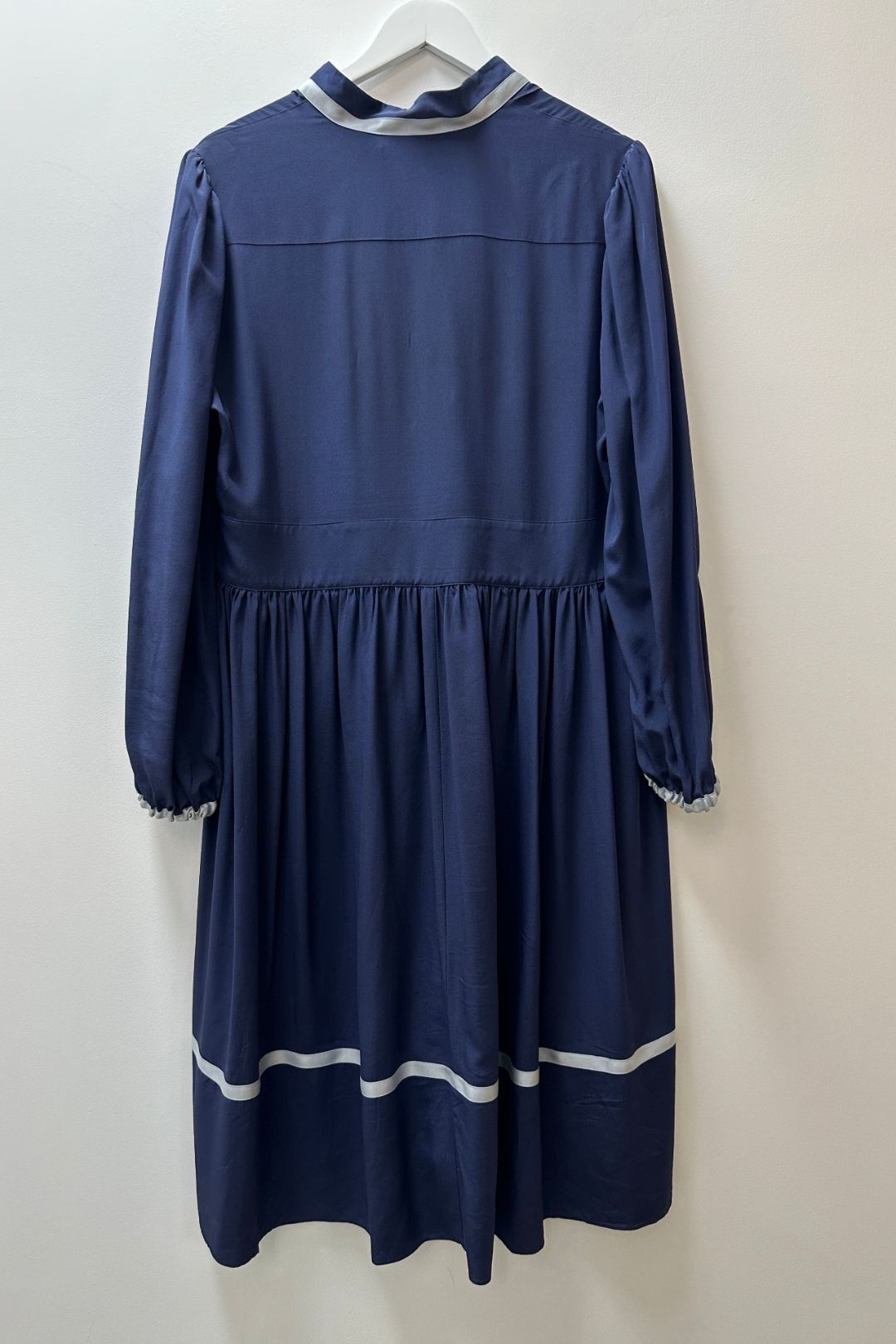See by Chloe Satin Trimmed Silk Crepe Midi Dress in Navy