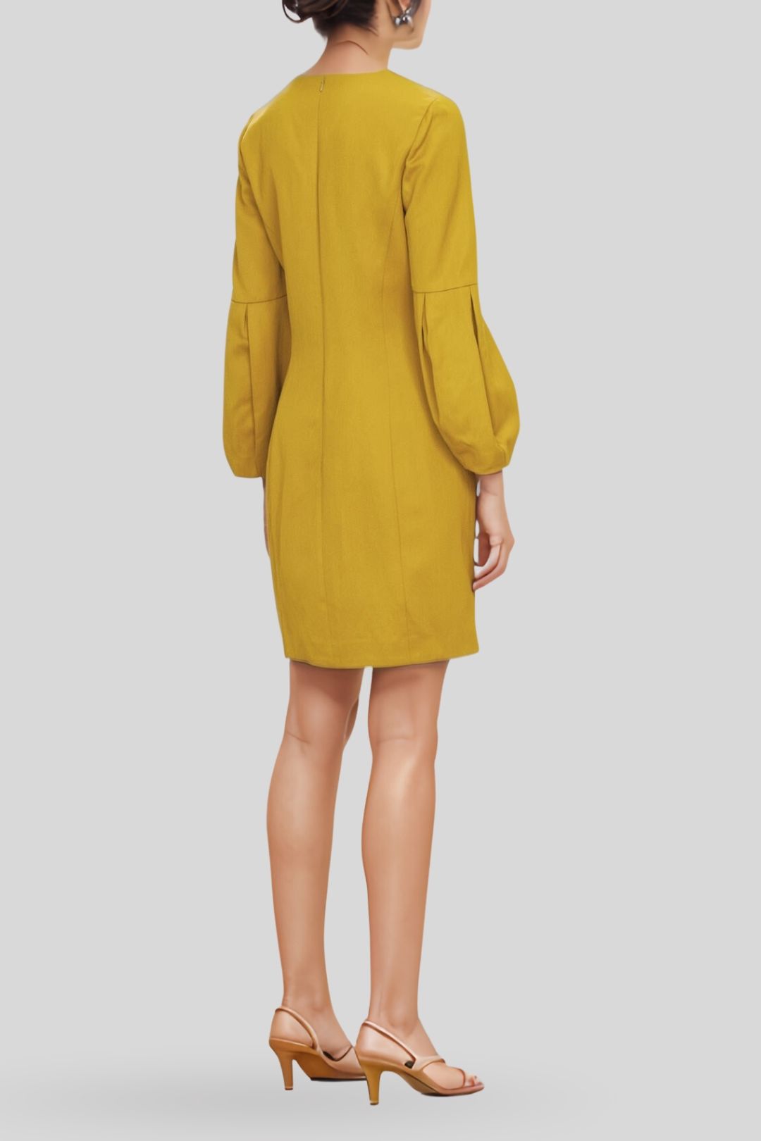 Veronika Maine Satin Twill Fluted Sleeve Dress in Yellow