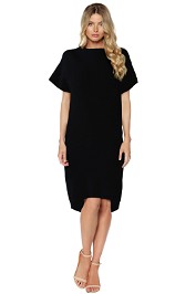 Scanlan Theodore - Black Crepe Knit Cocoon Dress - Black - Front