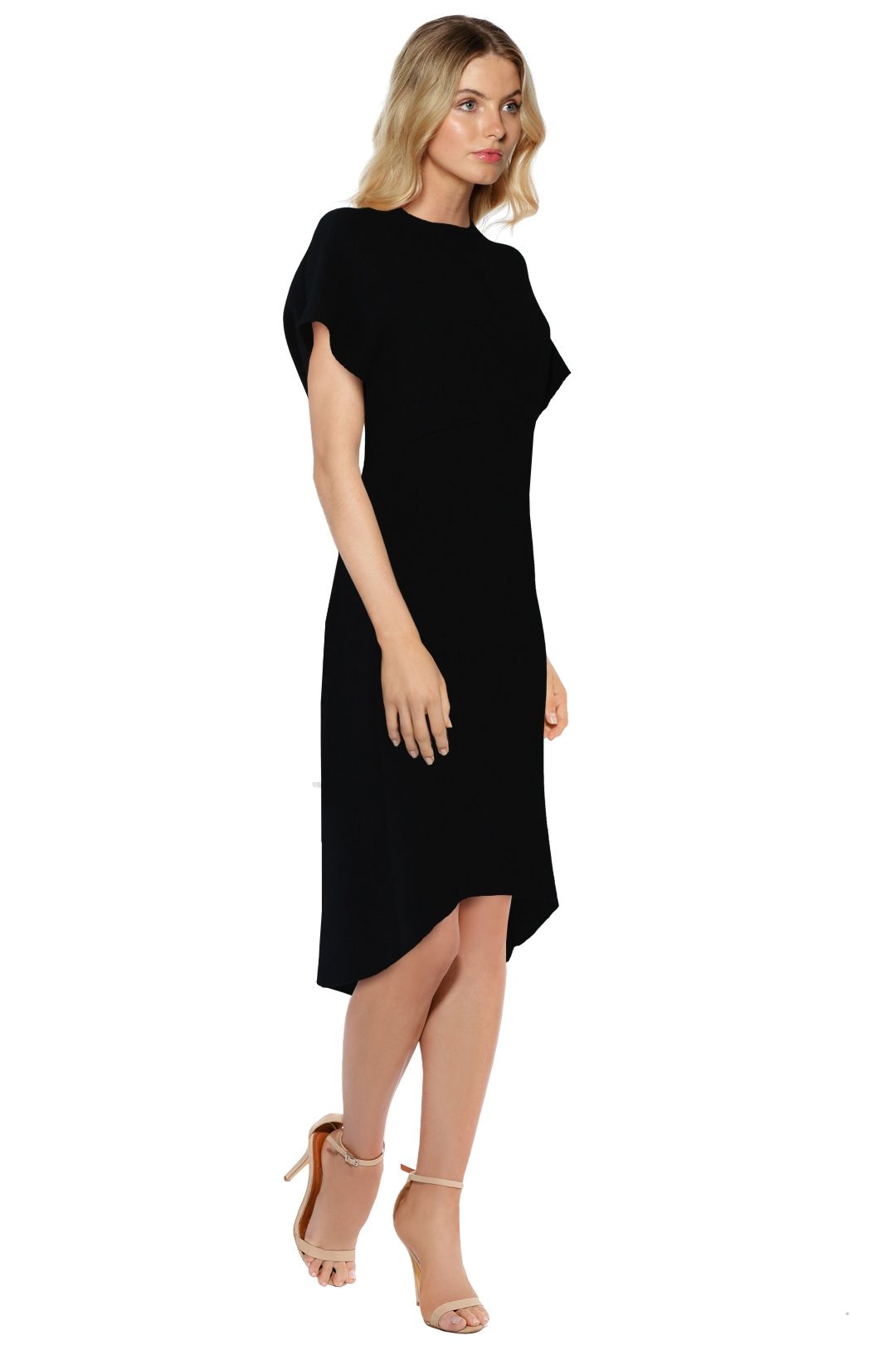 Scanlan Theodore - Black Crepe Knit Cocoon Dress - Black - Side