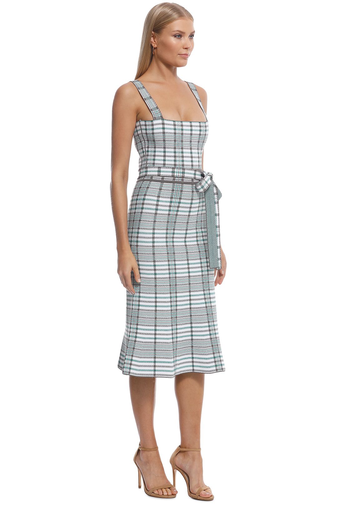 Scanlan Theodore Crepe Knit Bralette Dress Scanlan Theodore Pink Crepe Knit  Dress Crepe Knit Plaid Bralette