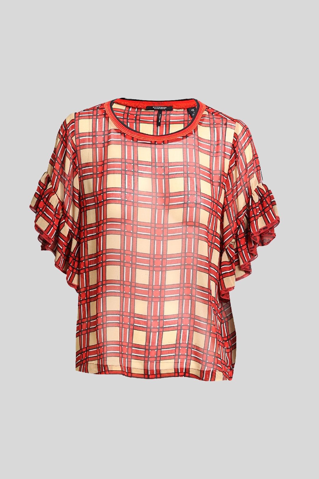 Scotch & Soda - Plaid Ruffle Sleeve Top
