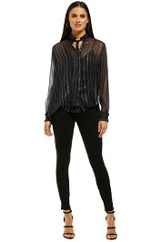 Scotch and Soda - Lurex Ruffle Bow Blouse - Black - Front